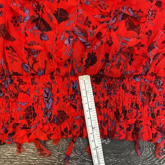 Zara Red Cropped Top V Neck Ling Sleeves Size XL - Picture 8 of 11